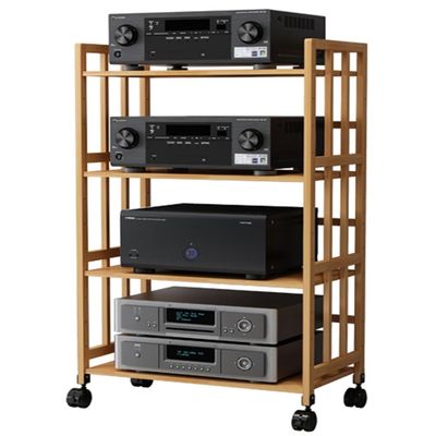 OUKEJNM 2/3/4-Layer AV Media Stand Free Standing Audio Rack Cabinet Audio Component Rack Corner Shelf HiFi Audio Equipment Dac Amplifier with 4 Universal Wheels (4 Tier-high 120cm,Length-80cm)
