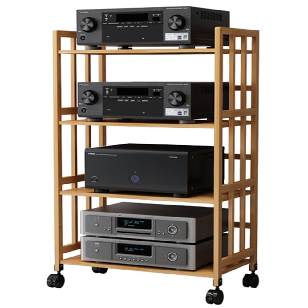 OUKEJNM 2/3/4-Layer AV Media Stand Free Standing Audio Rack Cabinet Audio Component Rack Corner Shelf HiFi Audio Equipment Dac Amplifier with 4 Universal Wheels (4 Tier-high 120cm,Length-80cm)