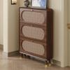 SUNHIPPIE Rattan Shoe Cabinet with 3 Flip Drawers, Slim Rattan Shoe Cabinet for Narrow Space, Rattan Free Standing Shoe Organizer, Wooden Shoe Rack Cabinet for Entryway Hallway(80cm(31.5in) Length) view 1