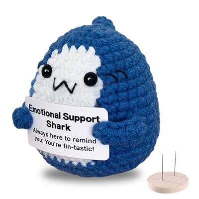 AicooFest Emotional Support Shark Gifts for Women Men Positive Crochet Animals Shark Decor Stuff, Cute Mini Crochet Animals with Messages, Inspirational Gift for Coworker Friend