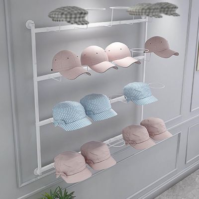 Wall-mounted Headwear Holders Hat Display Stand, Metal Retail Wig Or Hat Display Stand,4 Tier Adjustable Baseball/Cowboys Hat Display Stand,for Retail Store/Clothing Store