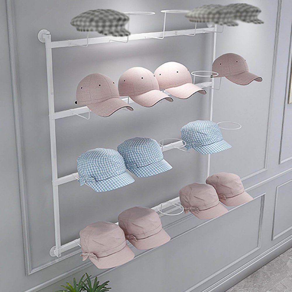 Wall-mounted Headwear Holders Hat Display Stand, Metal Retail Wig Or Hat Display Stand,4 Tier Adjustable Baseball/Cowboys Hat Display Stand,for Retail Store/Clothing Store