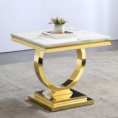 Goderfuu Real Marble End Table Modern Side Table Small End Table Night Stand, Corner Table with Stainless Steel Base, White End Table Bedroom Side Table Living Room Sofa Table Gold Side Table
