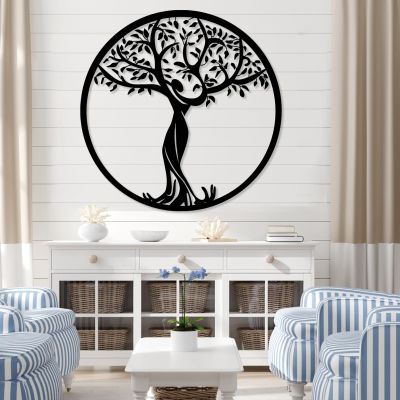 Tree of Life Metal Wall Art, Tree of Life Wall Art, Metal Tree of Life Wall Decor, Family Tree Wall Decor, Tree Wall Decor, Spiritual Wall Decor, Round Wall Decor, Wall Decor for Bedroom (Black, 39x39in|100x100cm)