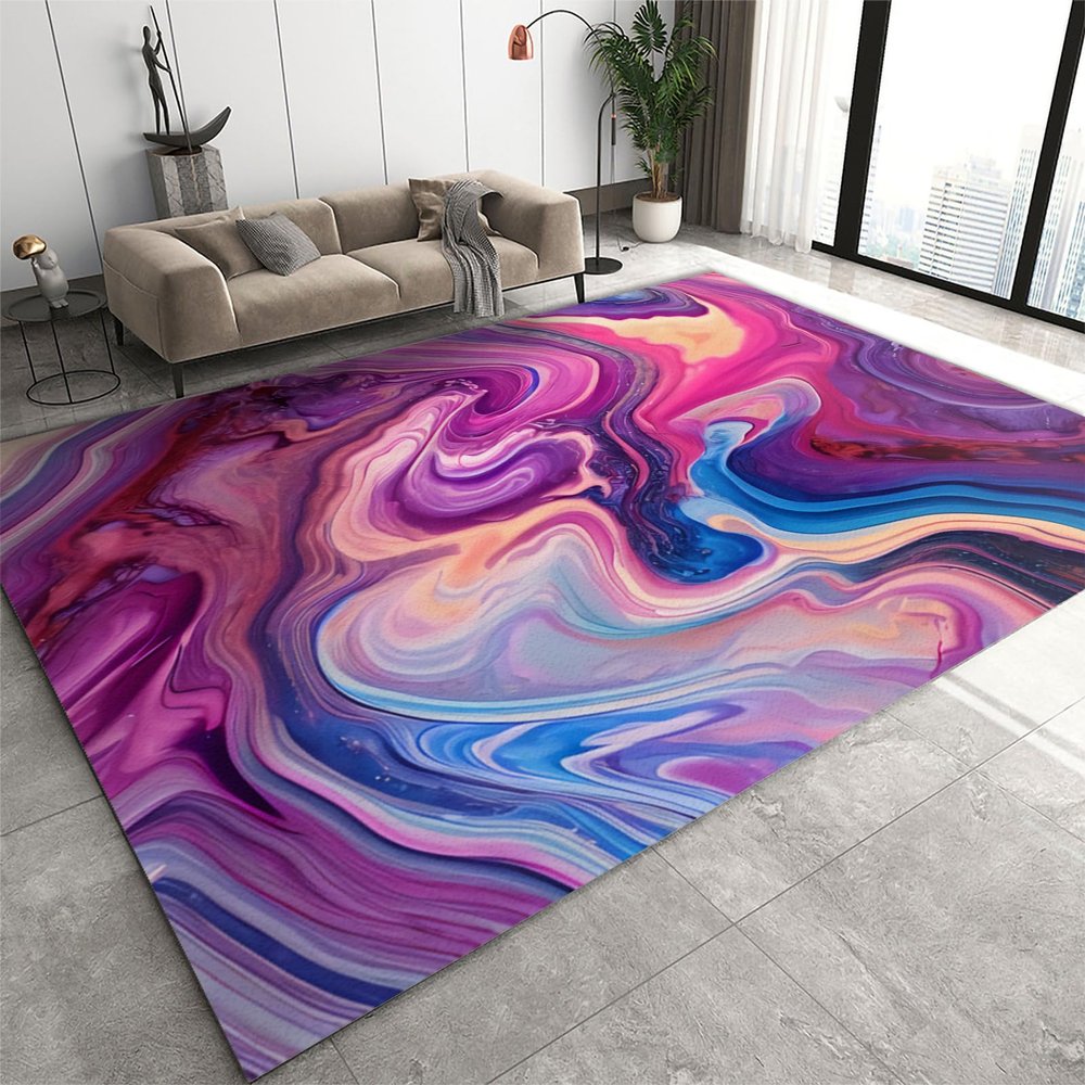 3x5 Area Rugs Abstract Liquid Acrylic Paint Art Kids Play Rug, Colorful Design Throw Rugs Bedroom Soft for Coffee Shop Living Room Under Table Game Room