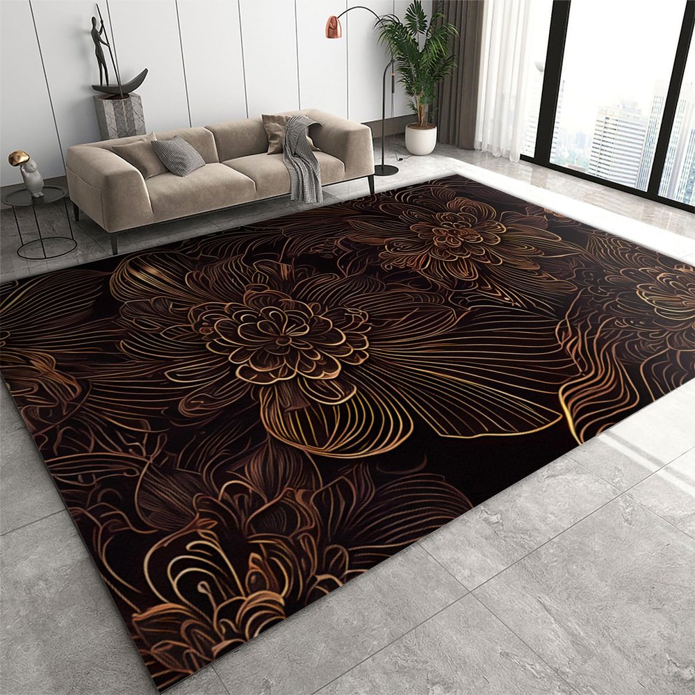 4x5 Area Rugs Black and Gold Pattern Design Boys Rugs for Bedroom, Luxury Abstract Art Creation Kids Room Rug Soft Fuzzy Washable for Living Room Game Room Coffee Table