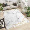 3x6 Runner Rugs Graceful White Marble Texture Bedside Rug, Interweaving Golden Lines Laundry Rug with Non Slip Backing for Bedroom Kitchen Sink Front Door Entryway Indoor view 2
