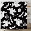 YSATNSFT Spooky Halloween Shower Curtain Funny Ghost Bats Pumpkin Stars Cute Halloween Black White Orange Fabric Bathroom Decor Set with Hooks,(67" Wx70 H) view 2