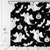 YSATNSFT Spooky Halloween Shower Curtain Funny Ghost Bats Pumpkin Stars Cute Halloween Black White Orange Fabric Bathroom Decor Set with Hooks,(67" Wx70 H) view 3