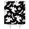 YSATNSFT Spooky Halloween Shower Curtain Funny Ghost Bats Pumpkin Stars Cute Halloween Black White Orange Fabric Bathroom Decor Set with Hooks,(67" Wx70 H) view 4
