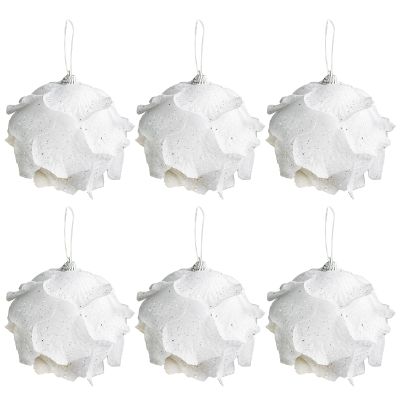 6PCS Christmas Balls Ornament, White Glitter Balls with Hanging Loop, Shatterproof Hanging Balls for Home Xmas Tree Winter Holiday Festival Wreath Party Decor (#4)