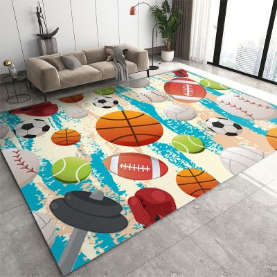 LACEABI Ball Sports Lover Area Rug, Cartoon Doodle Basketball Volleyball Rugby Indoor Non Slip Kids Rugs, Low Pile Soft Foldable Rug for Living Room Bedroom Children's Room Dormitory - 8 ft x 10 ft