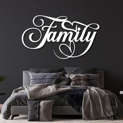 Aportif Family Metal Wall Art, Home Sign Wall Decor, Love Sign, Metal Words Art, Letter Sign, Scroll Artwork, Word Decorations, Living Room Decor (White, 19 x 10 in / 47 x 27cm)