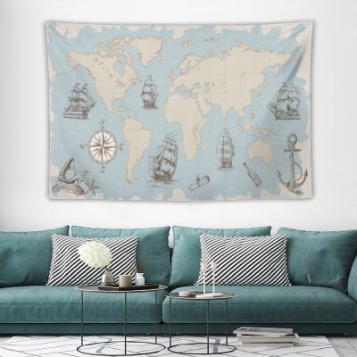 HZOHNAGO World Map Tapestry Vintage Nautical Map Ship Pattern Printed Tapestry Wall Hanging for Bedroom Living Room Dorm 60" W x 40" H