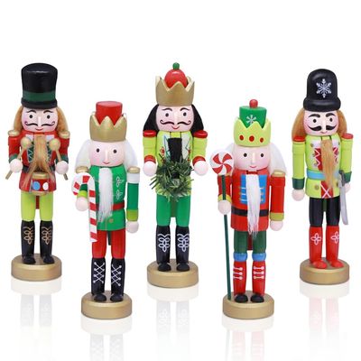Jolik 5 PCS Christmas Nutcracker Ornament Set, Nutcracker Figures with Opening Mouths Christmas Decorations for Xmas Tree, Table Decor - Red Green