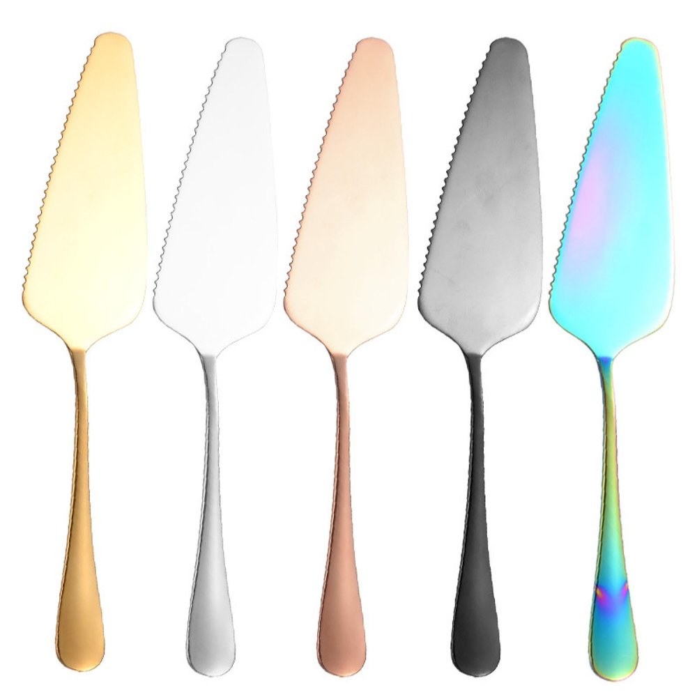 EDBAZLAGE 2pcs Stainless Steel Bread Knife Cake Spatula Set Toast Knife Cake Serving Knife Sharp Pizza Cutter Gold