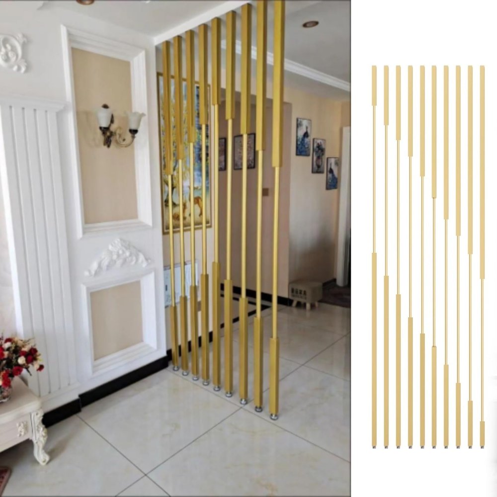 ENHEN Room Divider Square Gold Room Screens Partition Column, Customized Indoor Living Room Entrance Restaurant Doorway Separator Design, No Need to Drill(10pcs Height,210cm/83in/6.89ft)