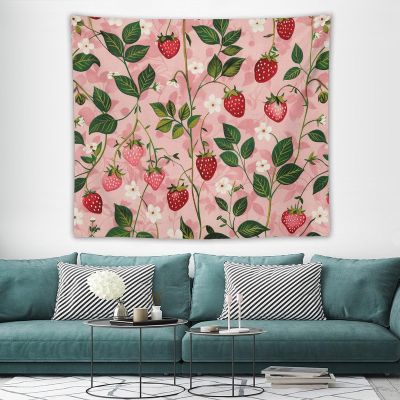 WSOIHFEC Tapestry 50"x60" Peach Strawberry Print Wall Art for Living Room
