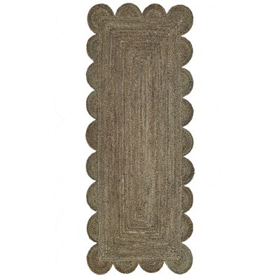 Gautam International Scallop Jute Runner Rug Boho Jute Rug Scalloped Coastal Rug, Dark Taupe, 2'x16'