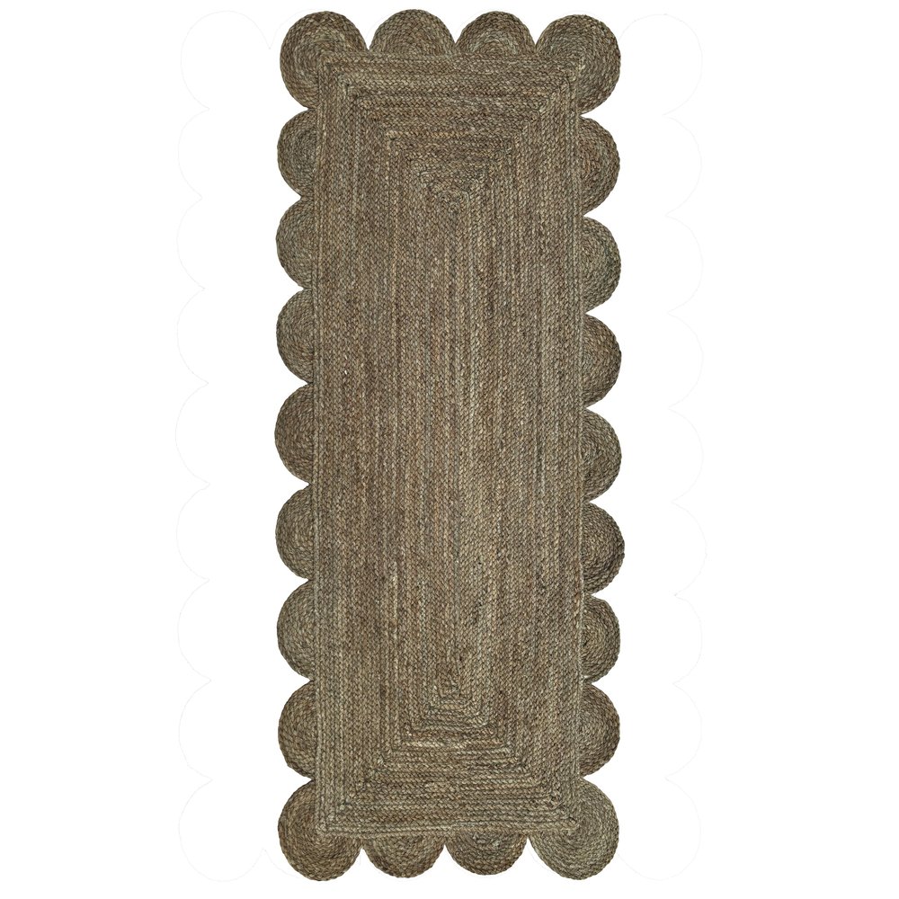 Gautam International Scallop Jute Runner Rug Boho Jute Rug Scalloped Coastal Rug, Dark Taupe, 2'x16'