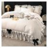 YIZUFU White Korean Style Lace Ruffles Black/Red Bow Princess Bedding Set Duvet Cover Bed Skirt Or Fitted Sheet Bed Sheet Pillowcases,bedding, dxf-123 view 2
