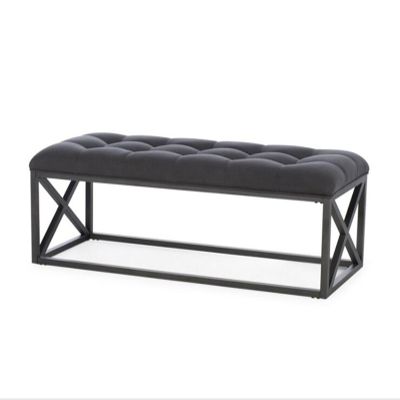 Entryway Bench, Upholstered Tufted Velvet Ottoman Bench with Metal Base, Modern Decorative Bench Ottoman Foot Rest End of Bed Bench Seat for Living Room, Bedroom, Hallways, Black(80x35x45cm(31.5x13.8x