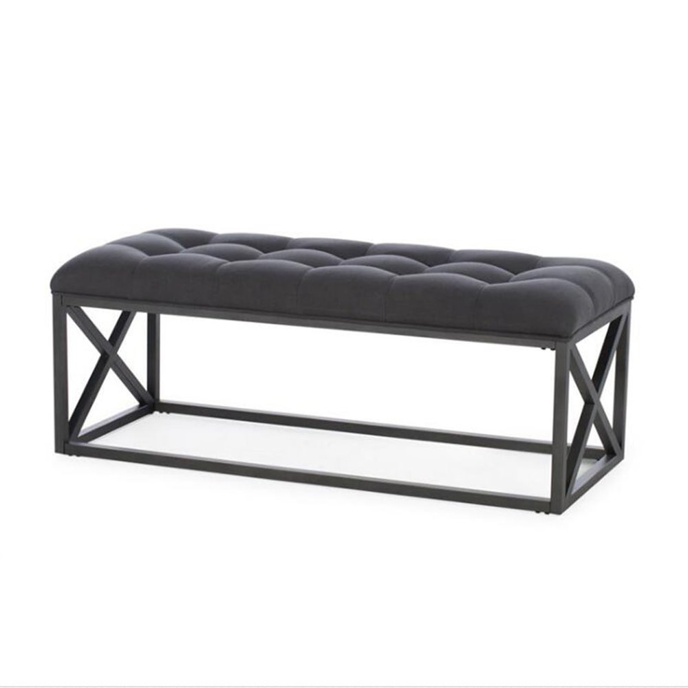 Entryway Bench, Upholstered Tufted Velvet Ottoman Bench with Metal Base, Modern Decorative Bench Ottoman Foot Rest End of Bed Bench Seat for Living Room, Bedroom, Hallways, Black(80x35x45cm(31.5x13.8x