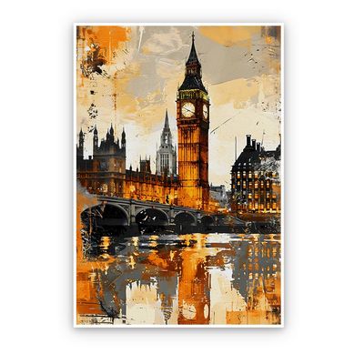 Abstract Landscape Art Posters London Big Ben River Europe Landmark Oil Painting Watercolor Wall Art Canvas Poster Print HomeOffice Room Decor Gifts 12X16in Unframed