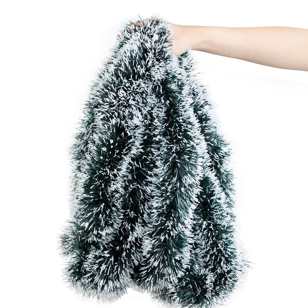 Gloreyan 33FT Christmas Tinsel Garland Green and White Metallic Tinsel Twist Garland Shiny Hanging Decoration for Xmas Tree Decoration Wedding Party SuppliesDark Green