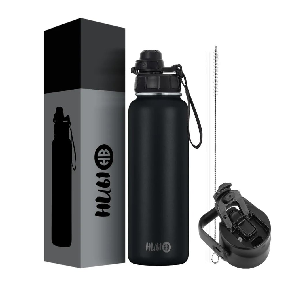 32oz Insulated Water Bottle Stainless Steel Water Bottle with Straw & Spout Lids | Double Wall Vacuum Flask | Spill Proof Travel Water Bottle, BPA-Free | Reusable Steel bottle for Hot & Cold