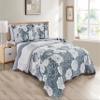 Grand Linen 3-Piece King Size Wave Edged Oversized Quilt Set 120 inch X 106 inch All Seasons Extra Large Bedspread, Pillow Shams Lightweight Soft Coverlet White Grey Colors Bed Cover Floral Pattern view 1