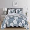 Grand Linen 3-Piece King Size Wave Edged Oversized Quilt Set 120 inch X 106 inch All Seasons Extra Large Bedspread, Pillow Shams Lightweight Soft Coverlet White Grey Colors Bed Cover Floral Pattern view 2