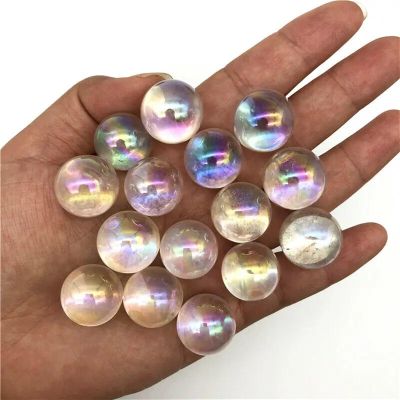 AtkitS Electroplated Rainbow Aura Crystal Sphere Ball Aura Titanium Quartz Natural Crystal Healing Home Decoration Home Decor(5pcs)