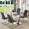 BAOPIN Glass Dining Table Set for 4, 63'' Dining Table Set for 4, Dining Room Table with Stainless Steel Leg and Base, PU Dining Chairs Set for 4 view 1
