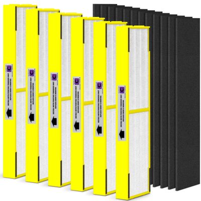 FCFMY 6 Packs FLT5000 Plastic Frame True HEPA Filter C Replacement Compatible with AC5000 AC5000E AC5250PT AC5350B AC5350BCA AC5350W AC5300B with 12 Packs Activated Carbon Pre-Filters