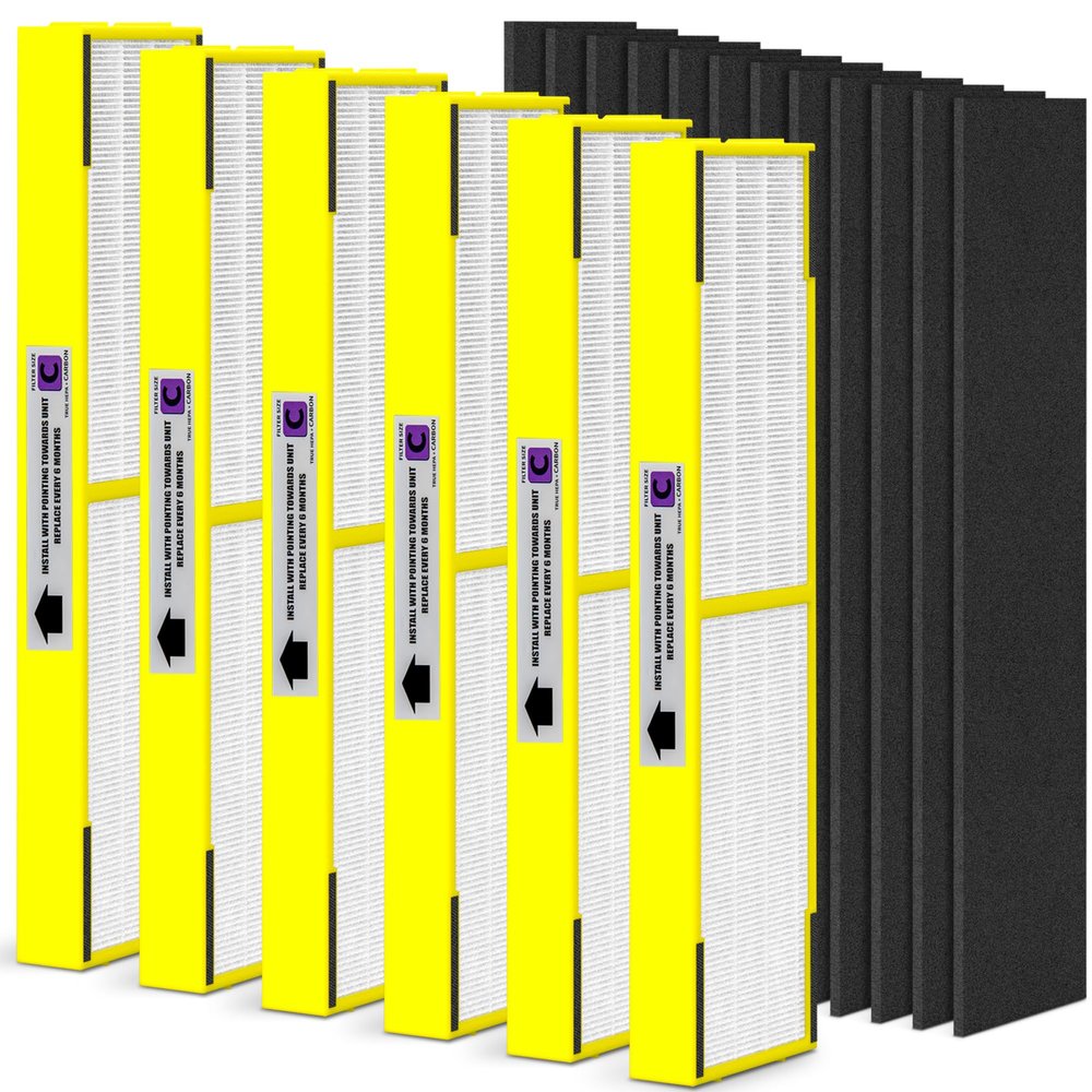 FCFMY 6 Packs FLT5000 Plastic Frame True HEPA Filter C Replacement Compatible with AC5000 AC5000E AC5250PT AC5350B AC5350BCA AC5350W AC5300B with 12 Packs Activated Carbon Pre-Filters