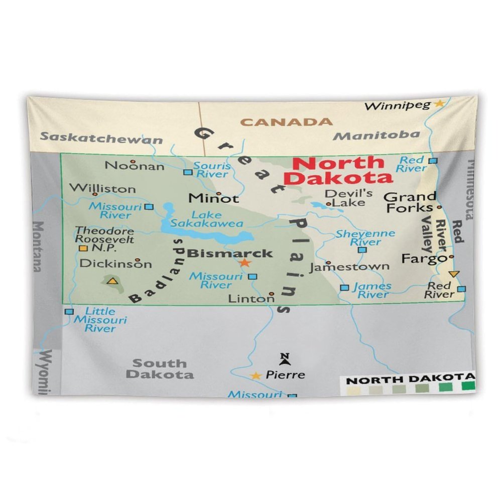 Puxufody Maps of North Dakota Tapestry Wall Hangings,Tapestries Home Decoration