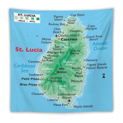 Puxufody Maps of Saint Lucia Tapestry Wall Hangings,Tapestries Home Decoration for Room and Bedroom