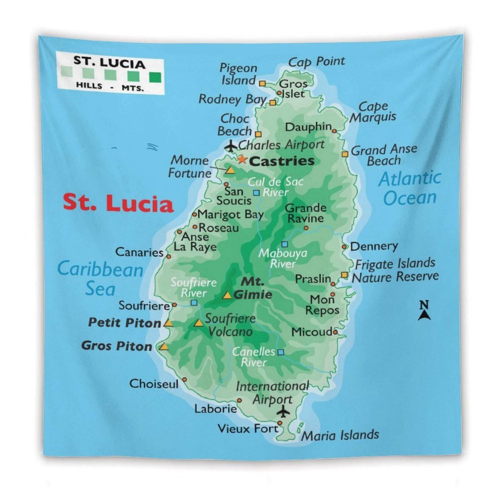 Puxufody Maps of Saint Lucia Tapestry Wall Hangings,Tapestries Home Decoration for Room and Bedroom
