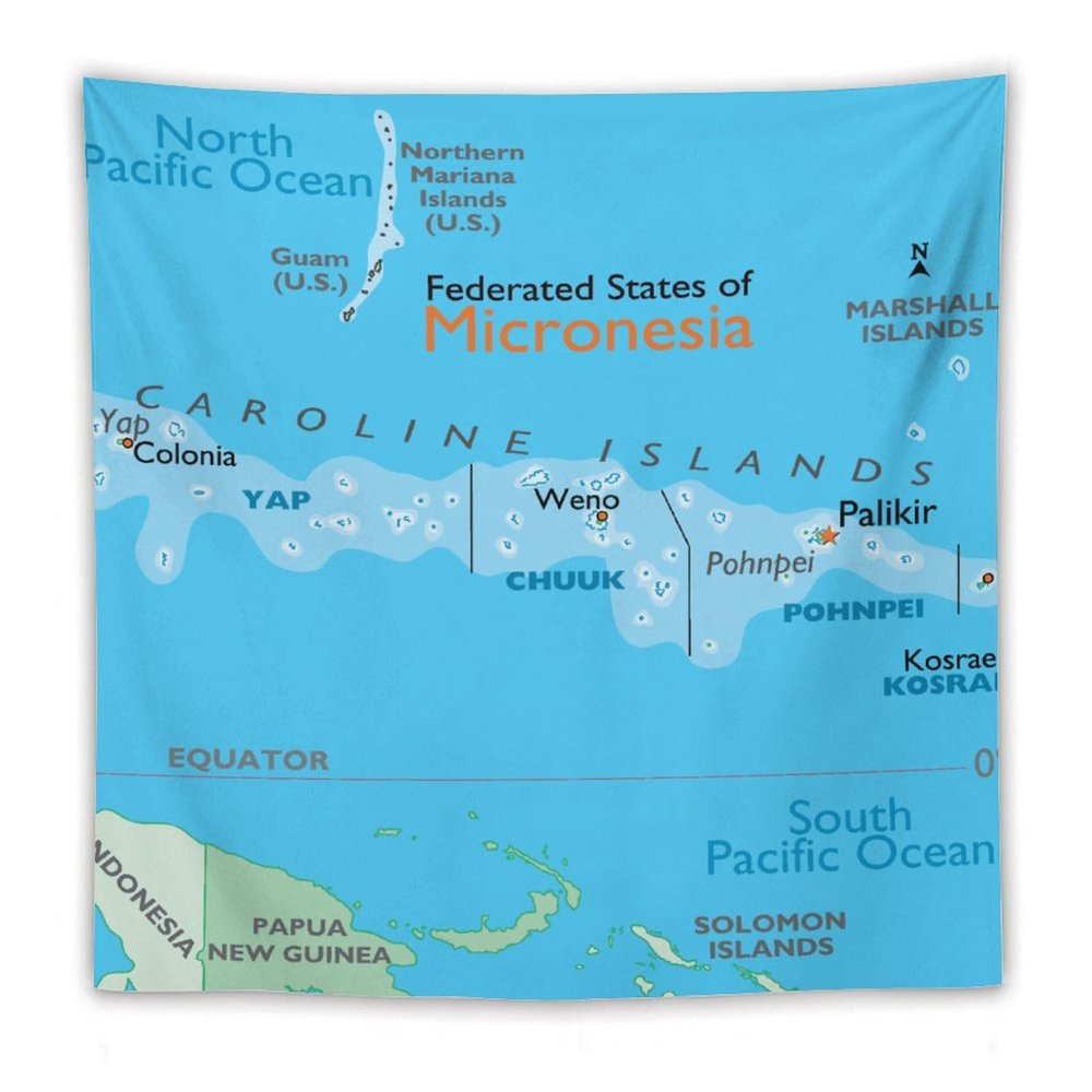 Puxufody Maps of Micronesia Tapestry Wall Hangings,Tapestries Home Decoration for Room and Bedroom