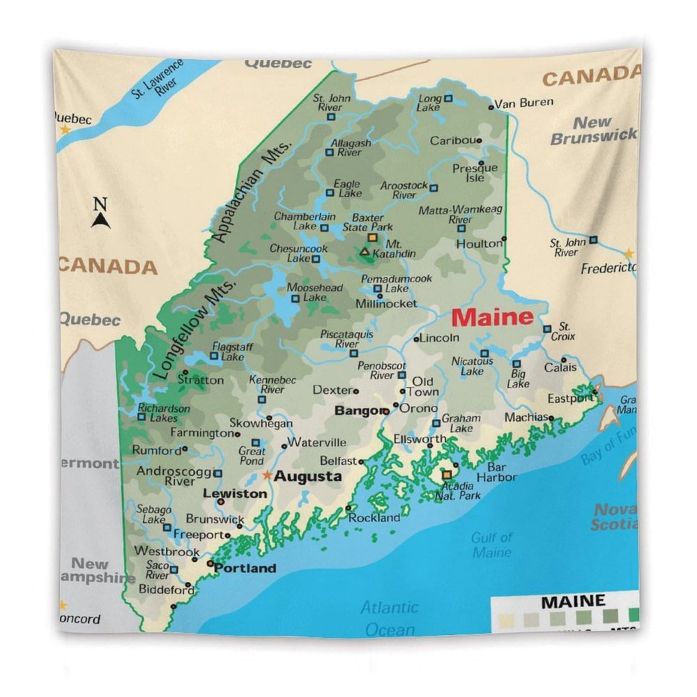 Puxufody Maps of Maine Tapestry Wall Hangings,Tapestries Home Decoration for Room and Bedroom