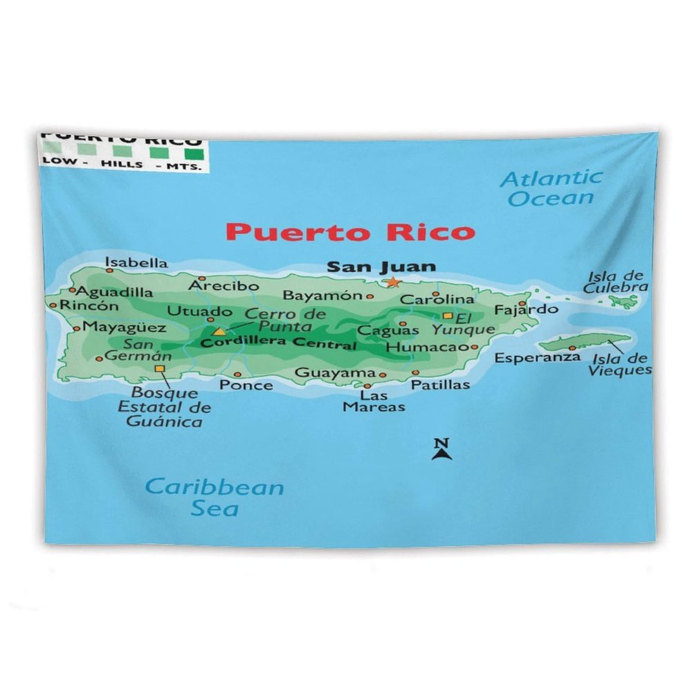 Maps of Puerto Rico Tapestry Wall Hangings,Tapestries Home Decoration for Room and Bedroom