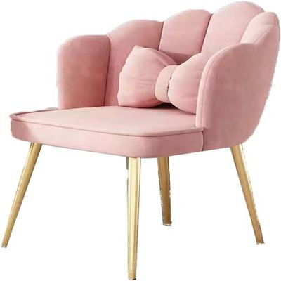 OZSSLJJ Kitchen Modern Velvet Home Office Chair Large Shell Metal Legs Cute Desk Makeup Dressing Table Lounge Chair(Pink,Gold legs)