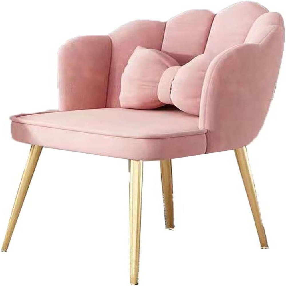OZSSLJJ Kitchen Modern Velvet Home Office Chair Large Shell Metal Legs Cute Desk Makeup Dressing Table Lounge Chair(Pink,Gold legs)