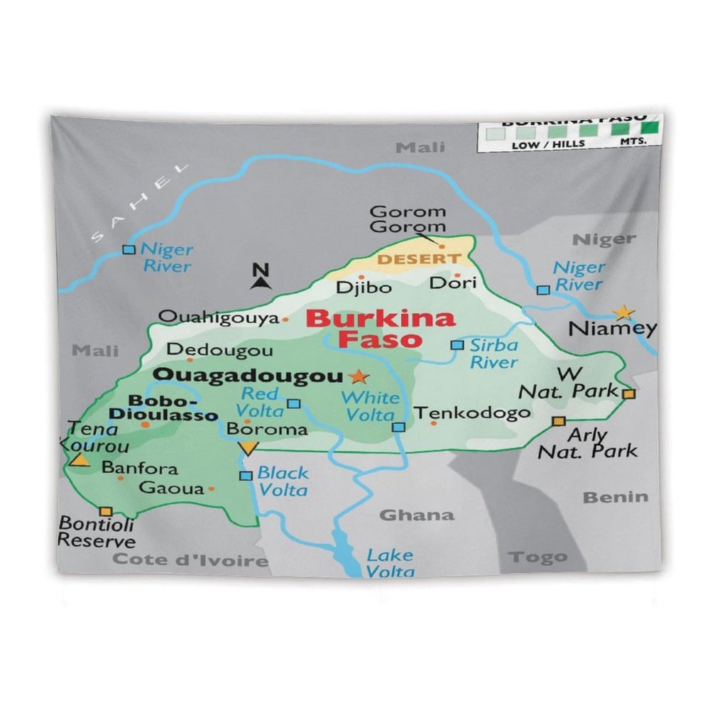 Puxufody Maps of Burkina Faso Tapestry Wall Hangings,Tapestries Home Decoration for Room and Bedroom
