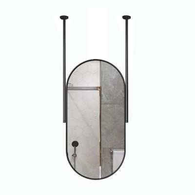 Black Metal Framed Oval Mirror with Ceiling-Mounted Boom, Vanity Mirror Bathroom Makeup Floating Mirror, Wall Decorative Hanging Mirror for Home Entryway(C,40cmx60cm)