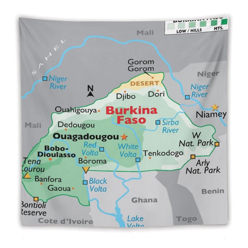 Puxufody Maps of Burkina Faso Tapestry Wall Hangings,Tapestries Home Decoration for Room and Bedroom