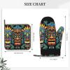 Oven Mitts and Pot Holders 2 pcs Heat Resistant Oven Glove Colorful Tiki mask Pattern Oven Mitt Non-Slip Oven Gloves for Cooking Kitchen Hot Pads for Grilling Microwave Baking BBQ view 2