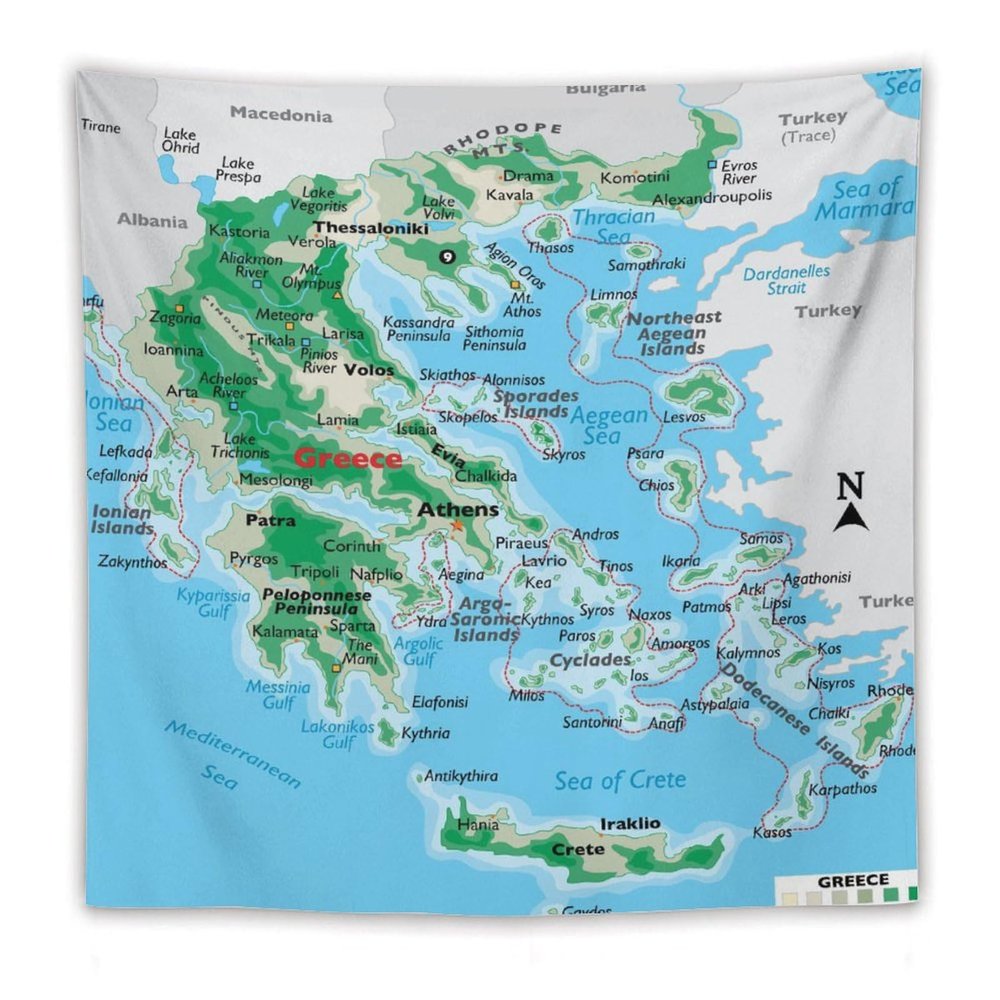 Puxufody Maps of Greece Tapestry Wall Hangings,Tapestries Home Decoration for Room and Bedroom