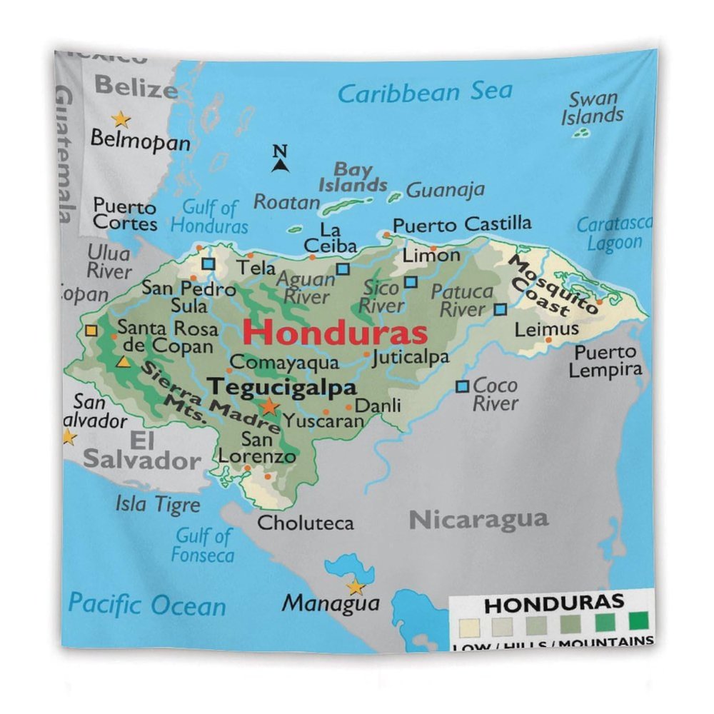 Puxufody Maps of Honduras Tapestry Wall Hangings,Tapestries Home Decoration for Room and Bedroom
